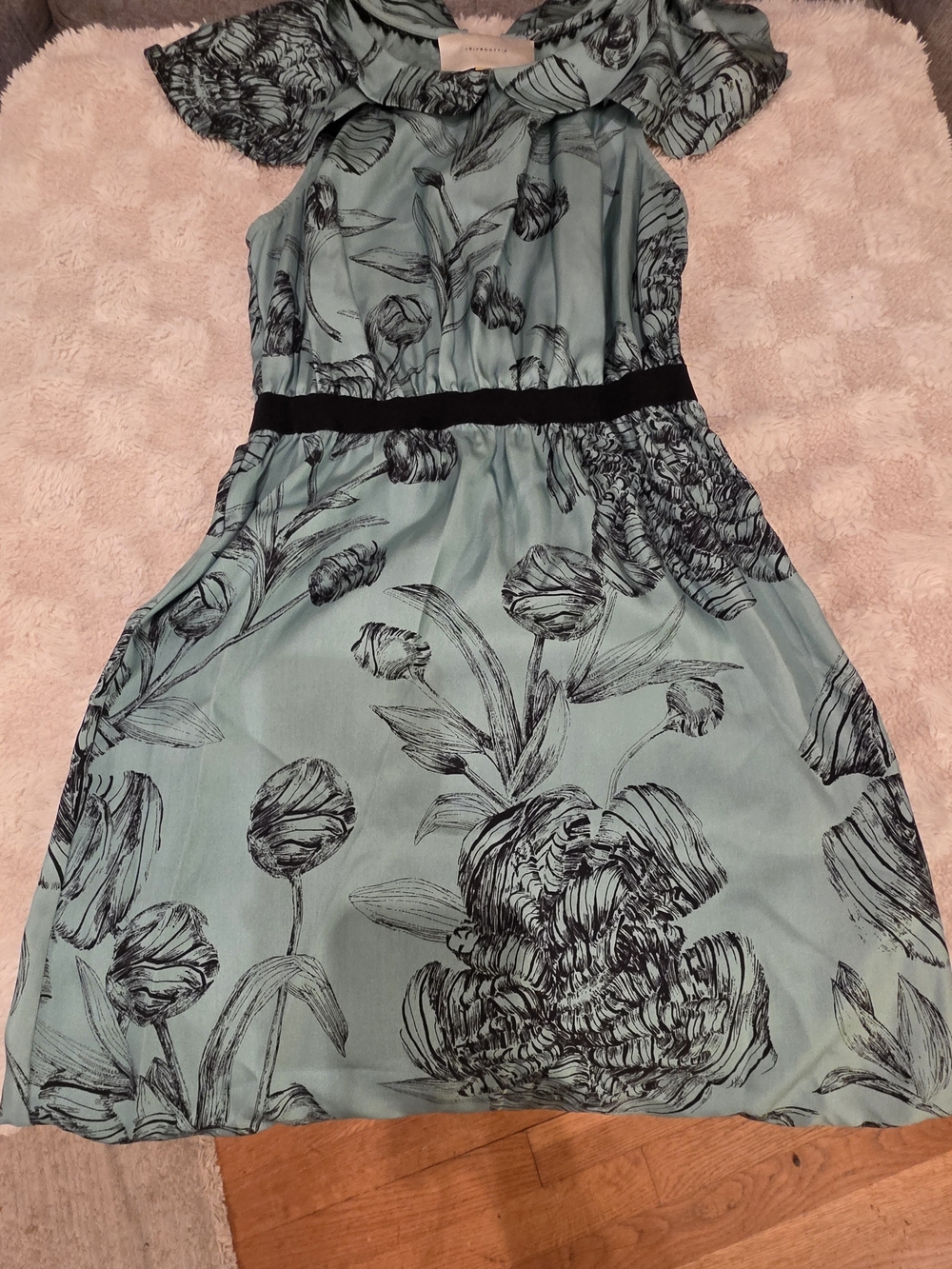 Anthropologie Leifsdottir Mint Green Size 0 Dress with Black Floral Still